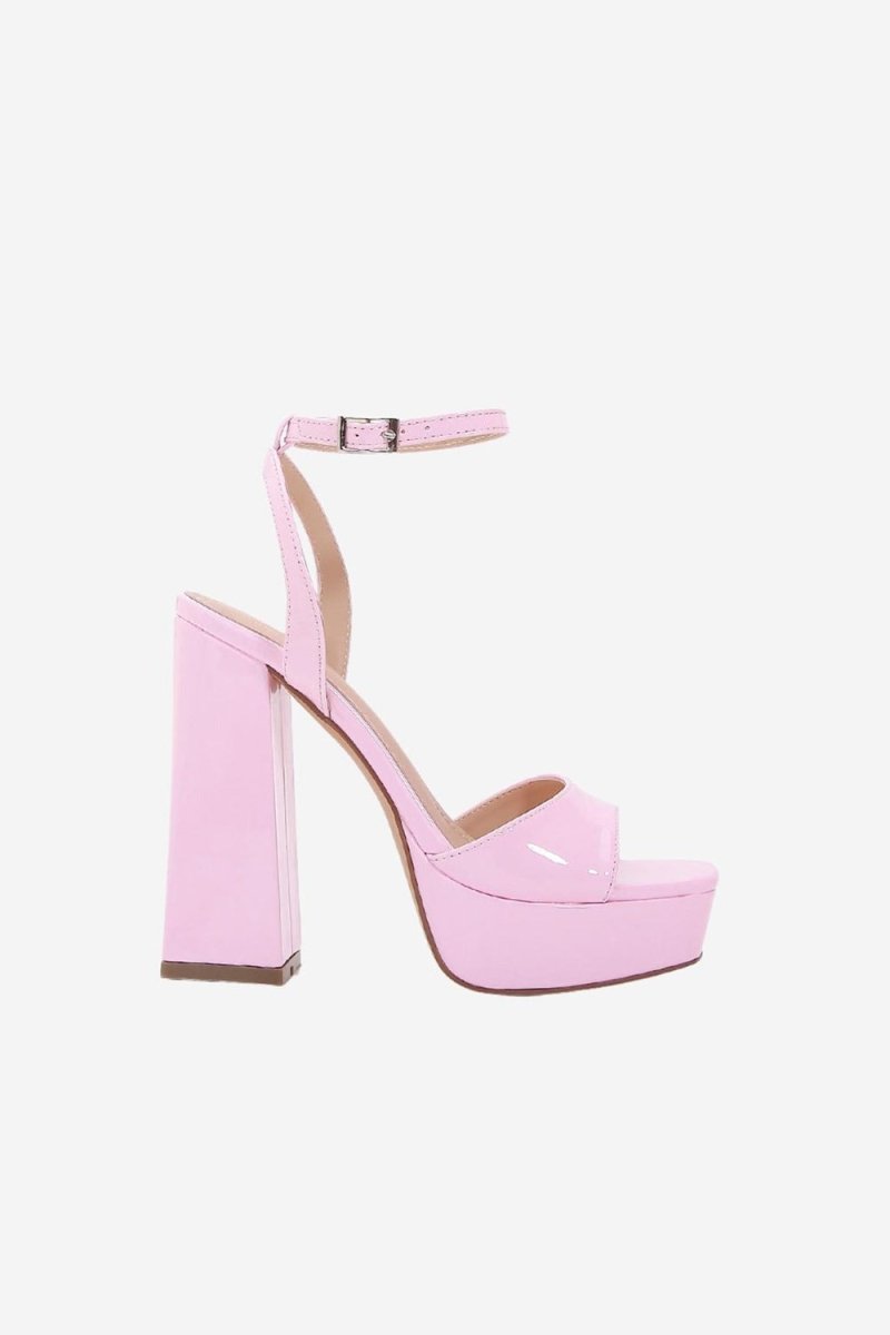 Chunky Pink One Strap High Heel Sandals - KissProm