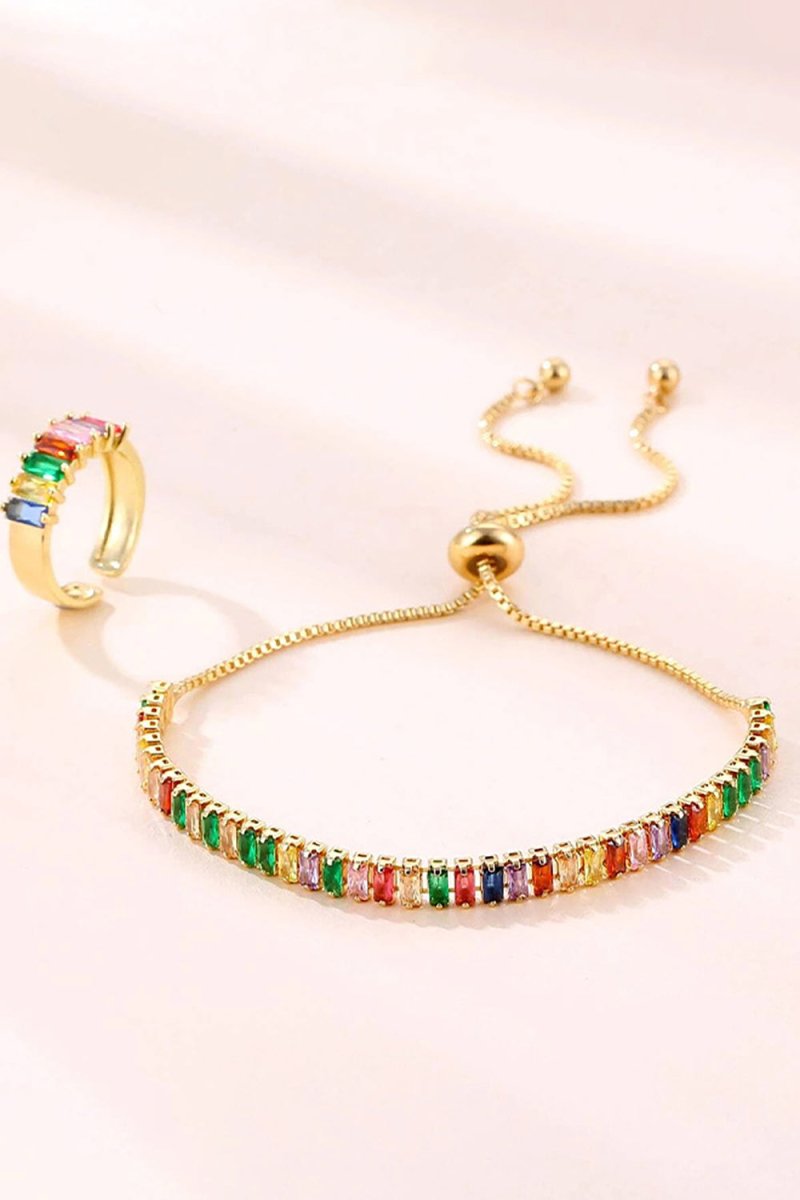 Colorful Rhinestone Bracelet Earring Party Set - KissProm