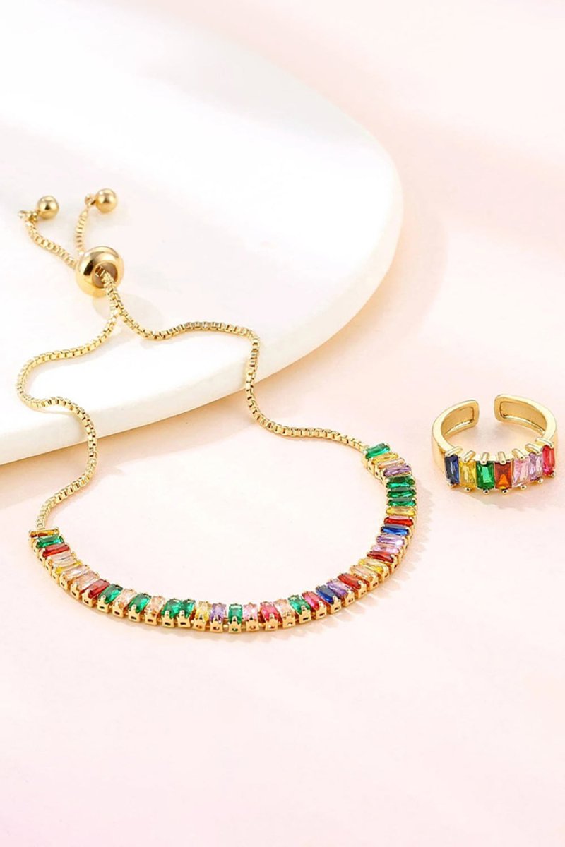 Colorful Rhinestone Bracelet Earring Party Set - KissProm