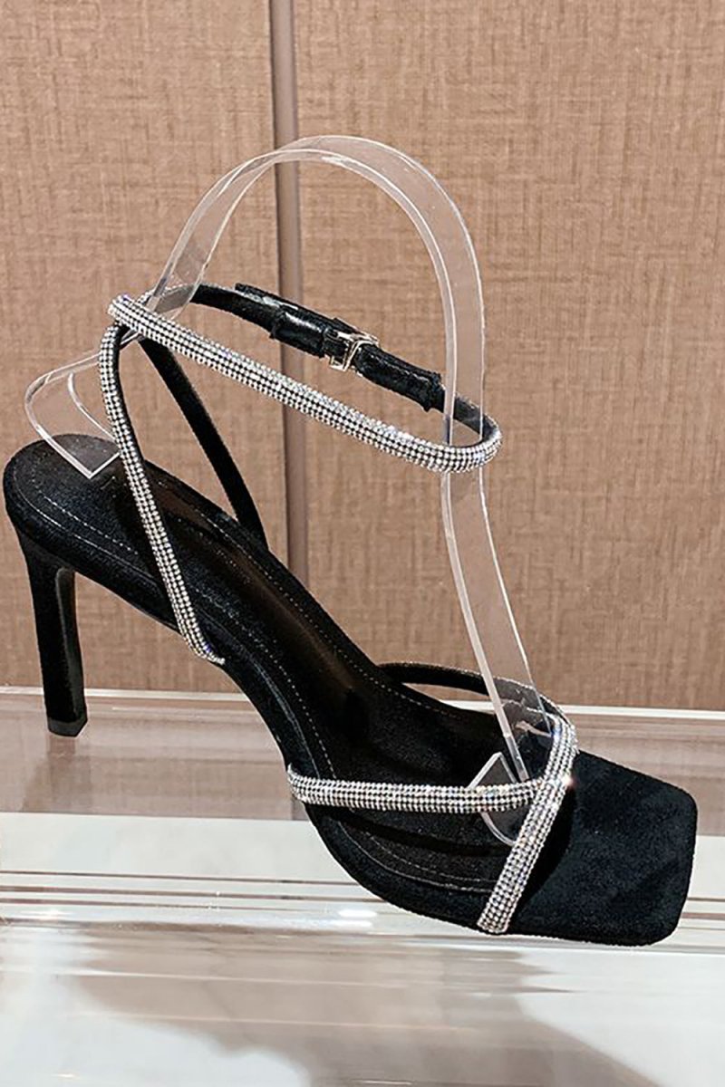 Rhinestone Open Toe Pump Heel Sandal - KissProm