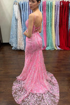 Azariah | Mermaid Pink Lace Appliques Long Prom Dress - KissProm