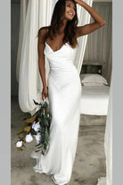 Mermaid Satin White Sweep Train Spaghetti Straps Wedding Dress - KissProm