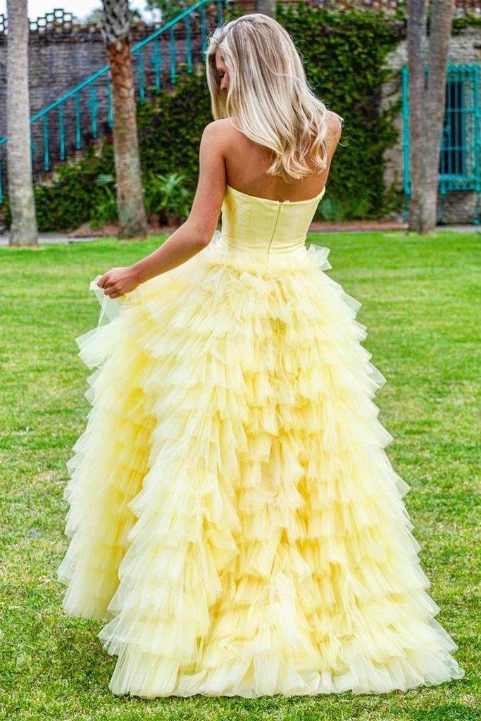 Quinceanera Dress Elegant Strapless Floor Length Yellow Prom Dresses B KissProm