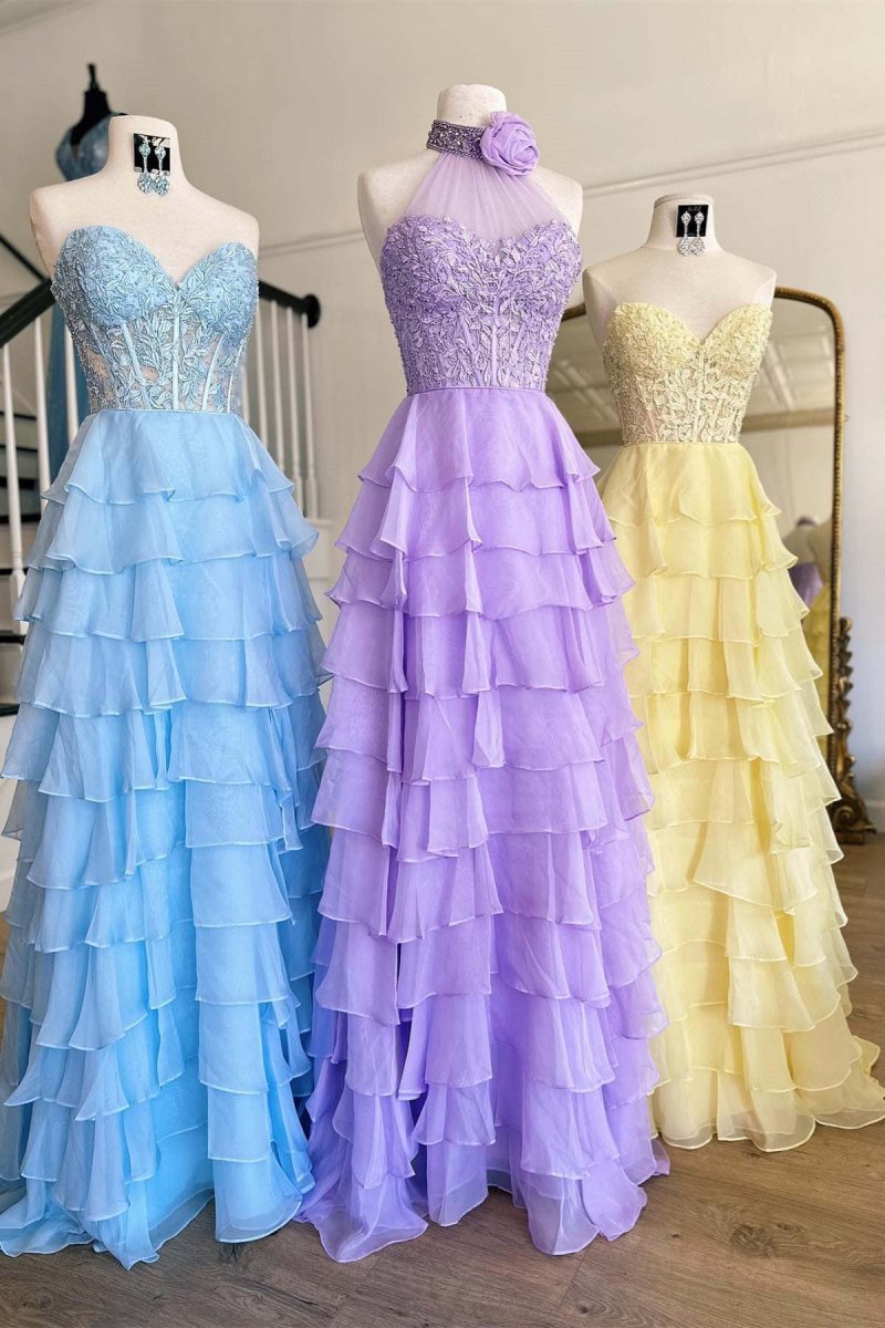 Alondra | Royal Blue Chiffon Sweetheart Ruffle Tiered Long Prom Dress - KissProm