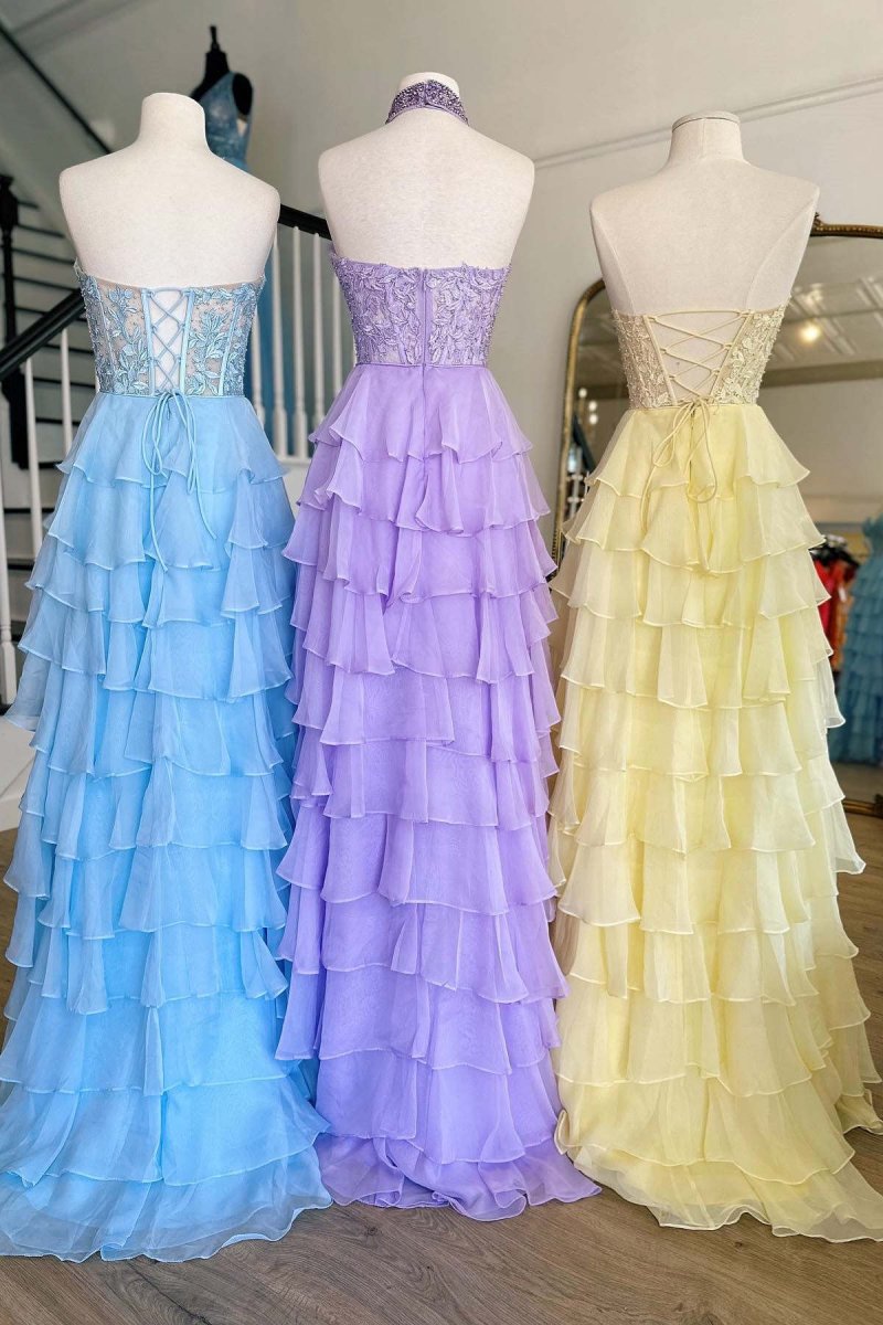 Alondra | Royal Blue Chiffon Sweetheart Ruffle Tiered Long Prom Dress - KissProm