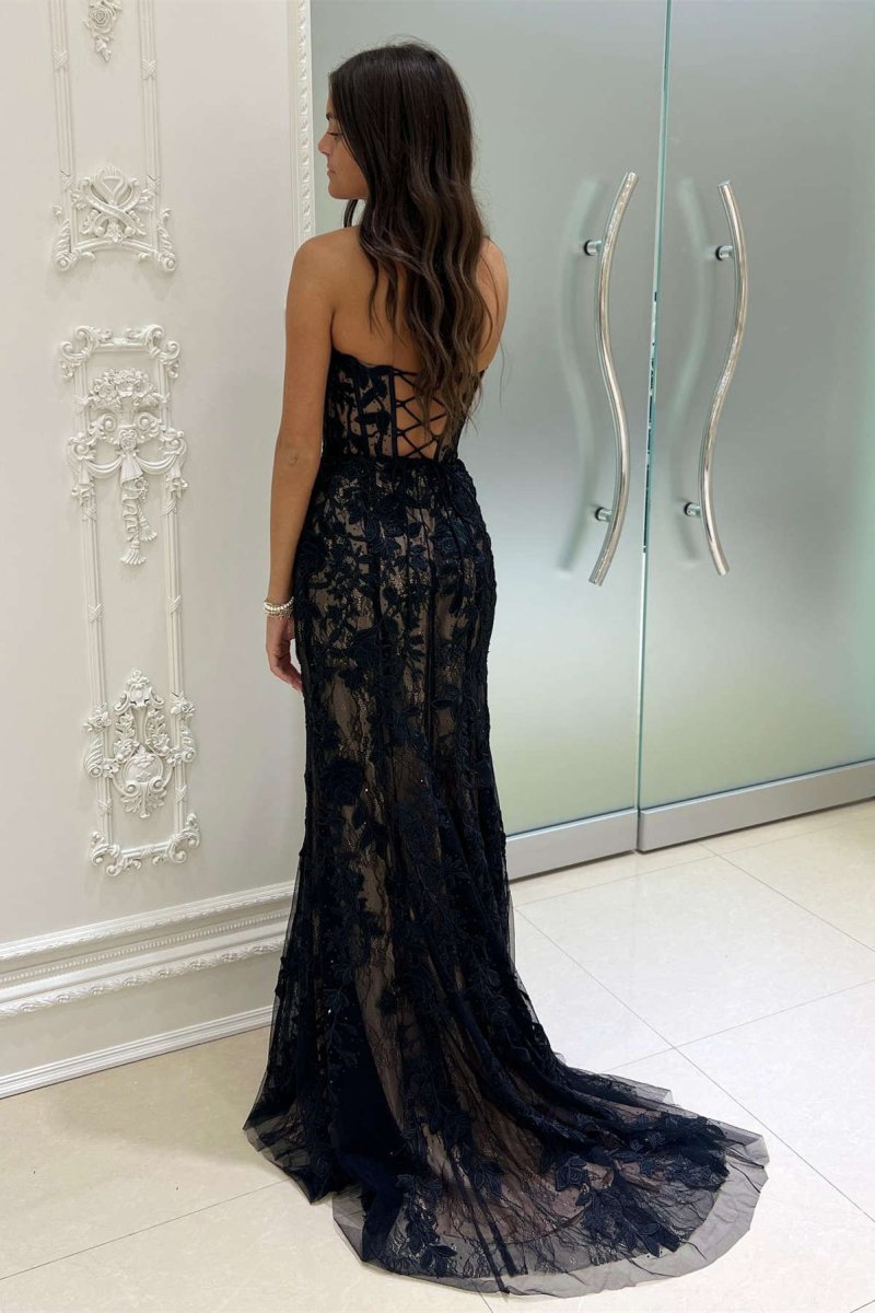 Itzayana | Sweetheart Black Lace Appliques Mermaid Prom Dress - KissProm