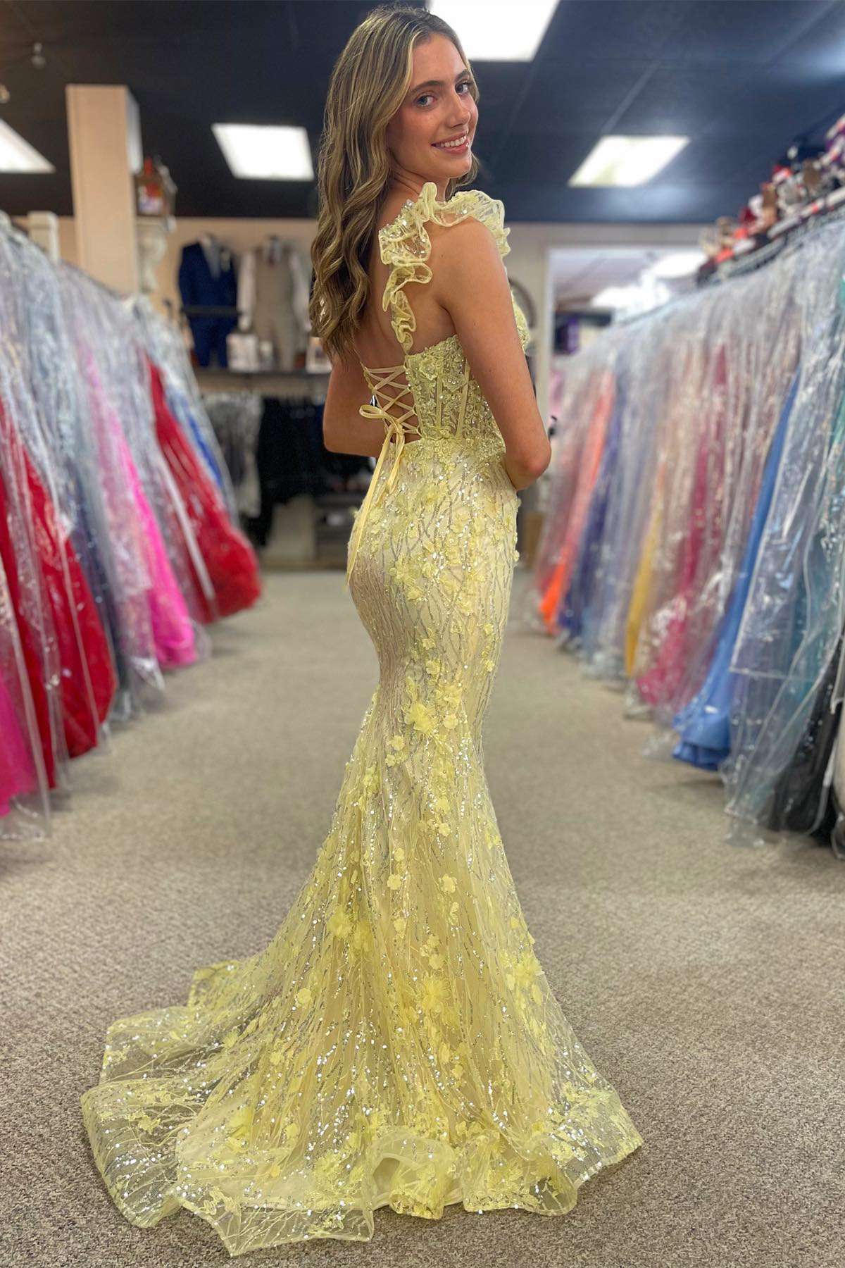 Flower mermaid sales prom dress