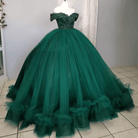 Off The Shoulder Green Ball Gown Quinceanera Dresses with Train - KissProm