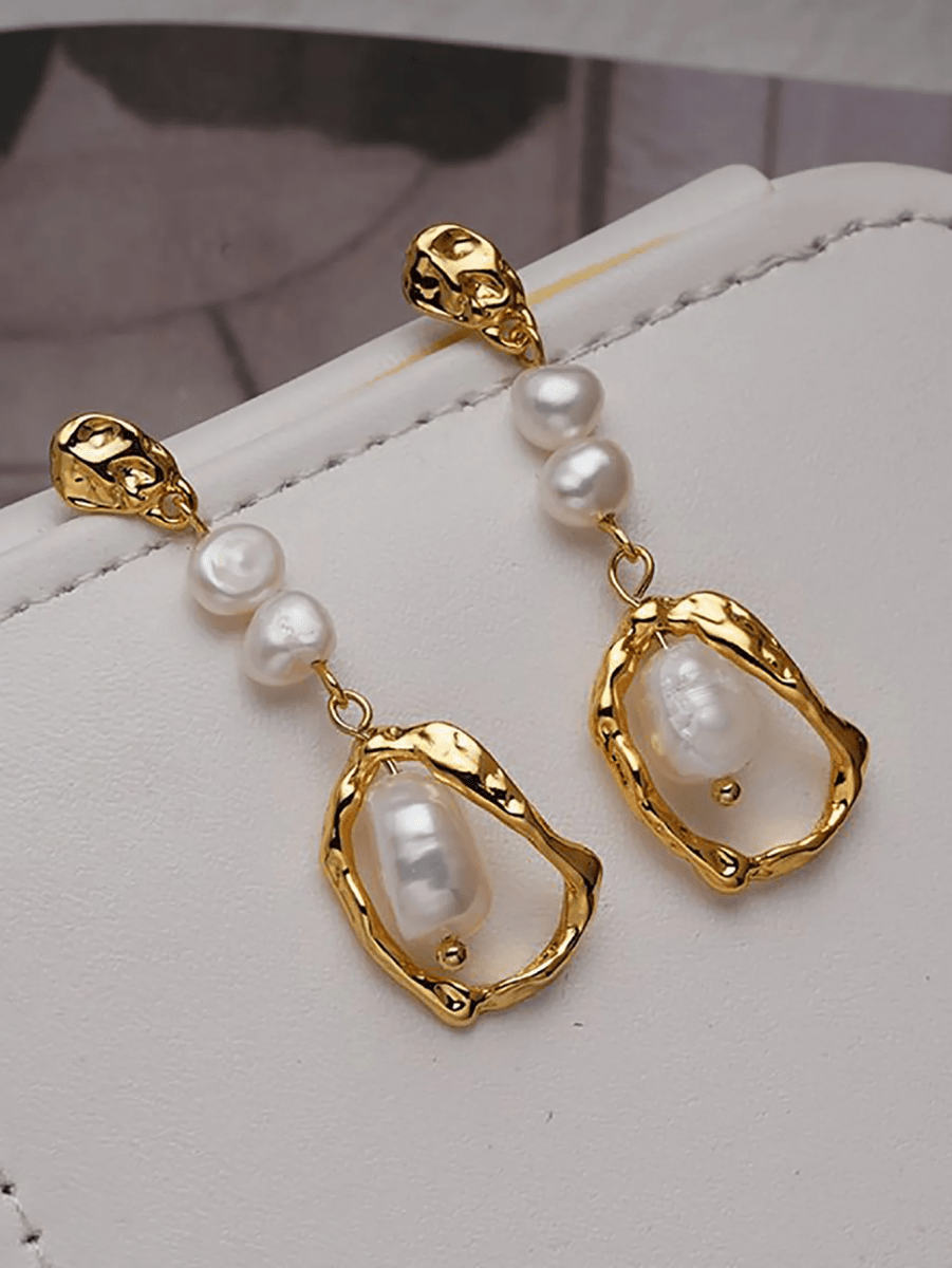 Golden Pearl Drop Earrings - KissProm