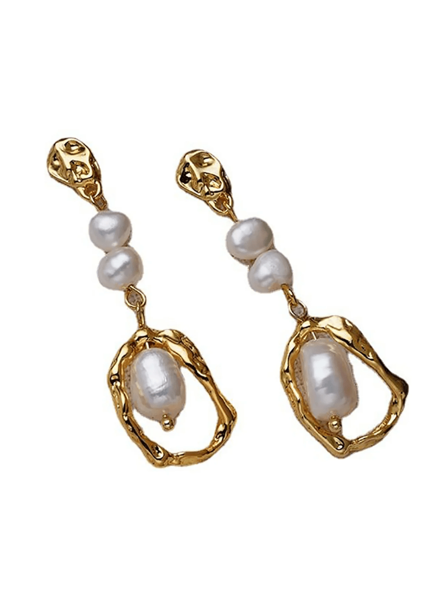 Golden Pearl Drop Earrings - KissProm