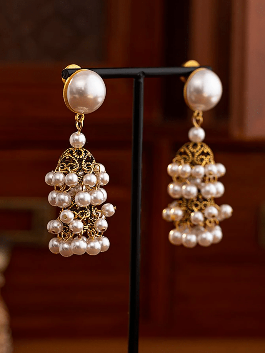 Golden Vintage Dangle Tassel Pearl Earrings - KissProm