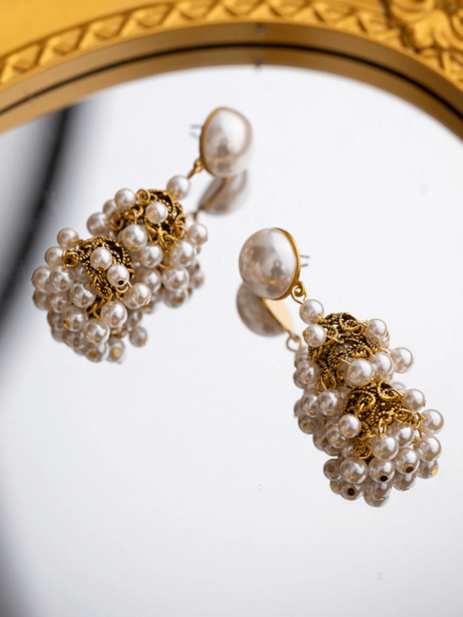 Golden Vintage Dangle Tassel Pearl Earrings - KissProm