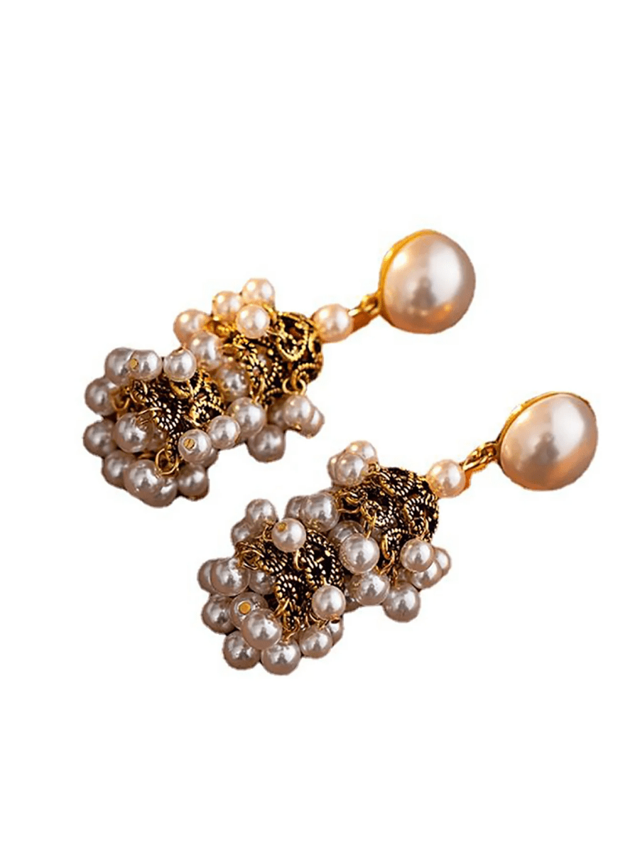 Golden Vintage Dangle Tassel Pearl Earrings - KissProm