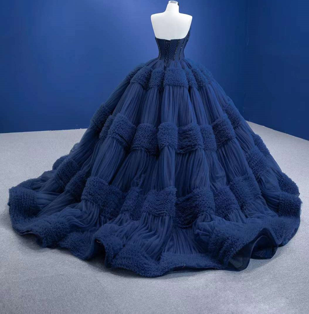 Quinceanera Dress Graceful Backless Ball Gown Navy Blue Prom Dresses