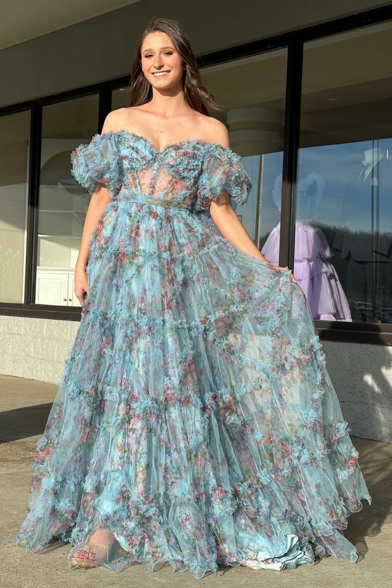 Sydney White A Line Off The Shoulder Floral Tulle Prom Dress