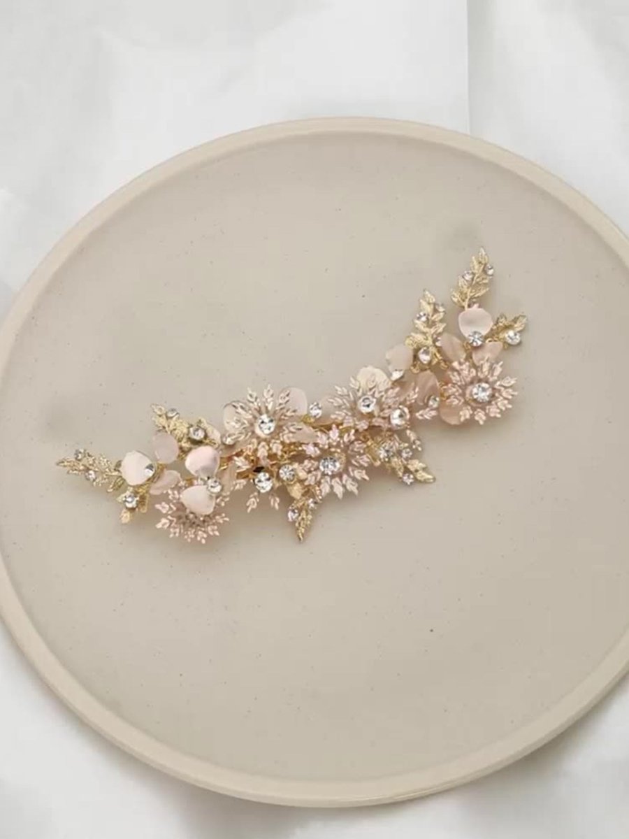 Vintage Gold Flower Embellished Rhinestone Hairpin - KissProm