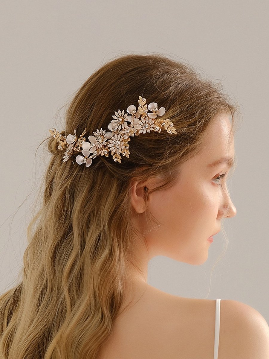 Vintage Gold Flower Embellished Rhinestone Hairpin - KissProm