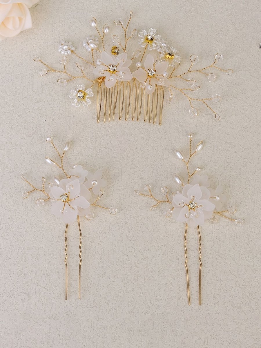 Crystal/Pearl Hair Combs Hair Accessories 3 Pcs - KissProm