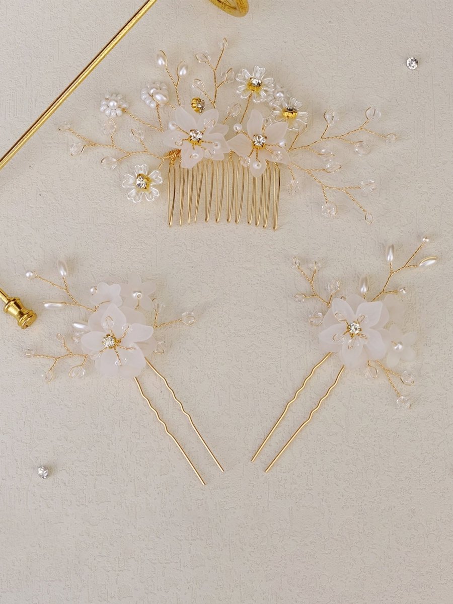 Crystal/Pearl Hair Combs Hair Accessories 3 Pcs - KissProm