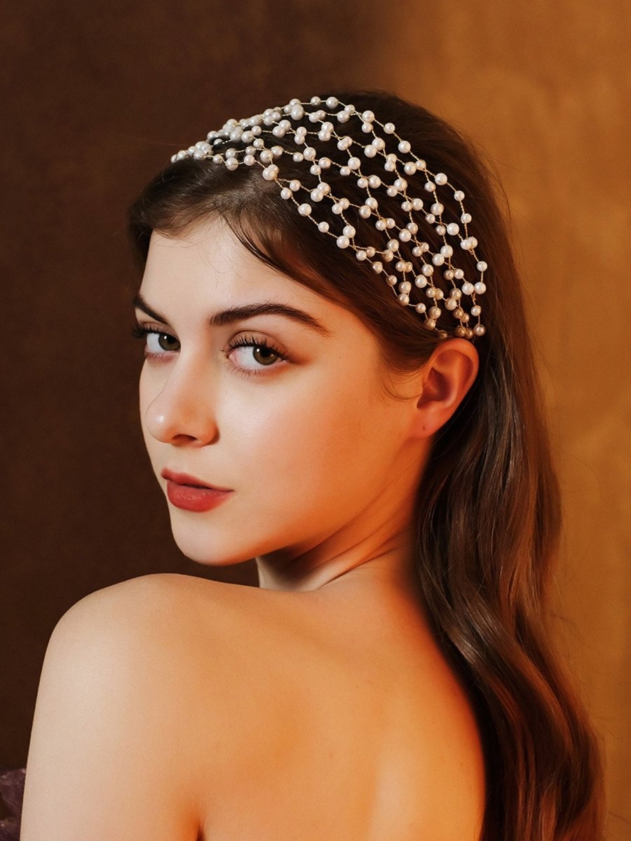 Handcrafted Pearl Mesh Headband - KissProm