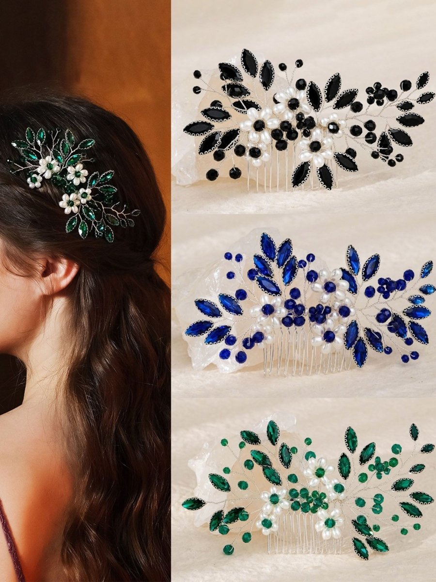 Synthetic Gem Floral Prom Headdress Hair Comb - KissProm