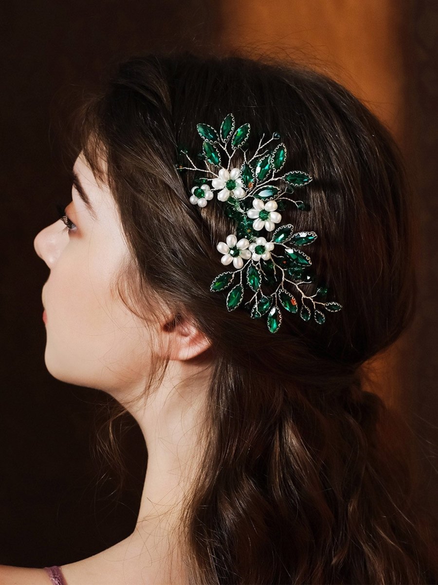 Synthetic Gem Floral Prom Headdress Hair Comb - KissProm