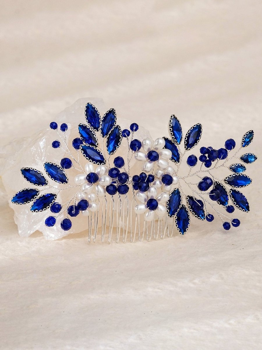 Synthetic Gem Floral Prom Headdress Hair Comb - KissProm