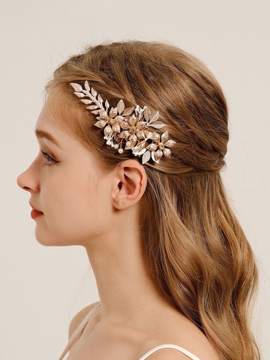 Hand - Painted Thin Floral Leaf Metal Hairpin - KissProm