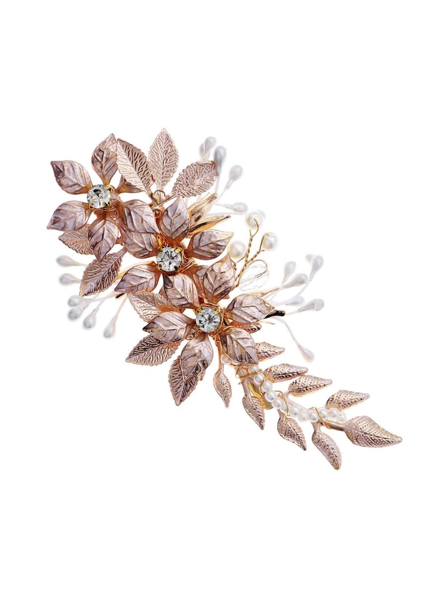 Hand - Painted Thin Floral Leaf Metal Hairpin - KissProm