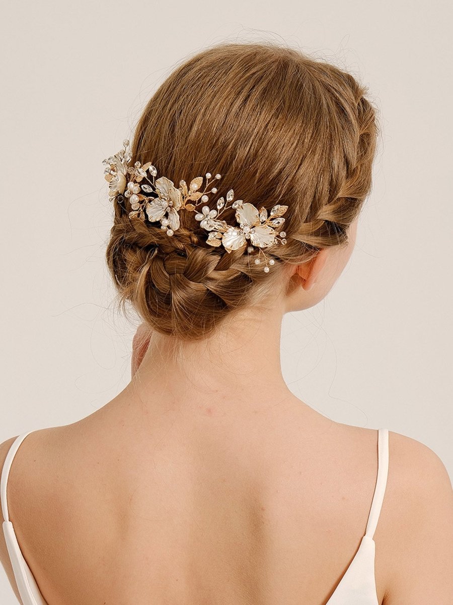 Vintage Alloy Flower Leaf Bridal Hair Comb - KissProm