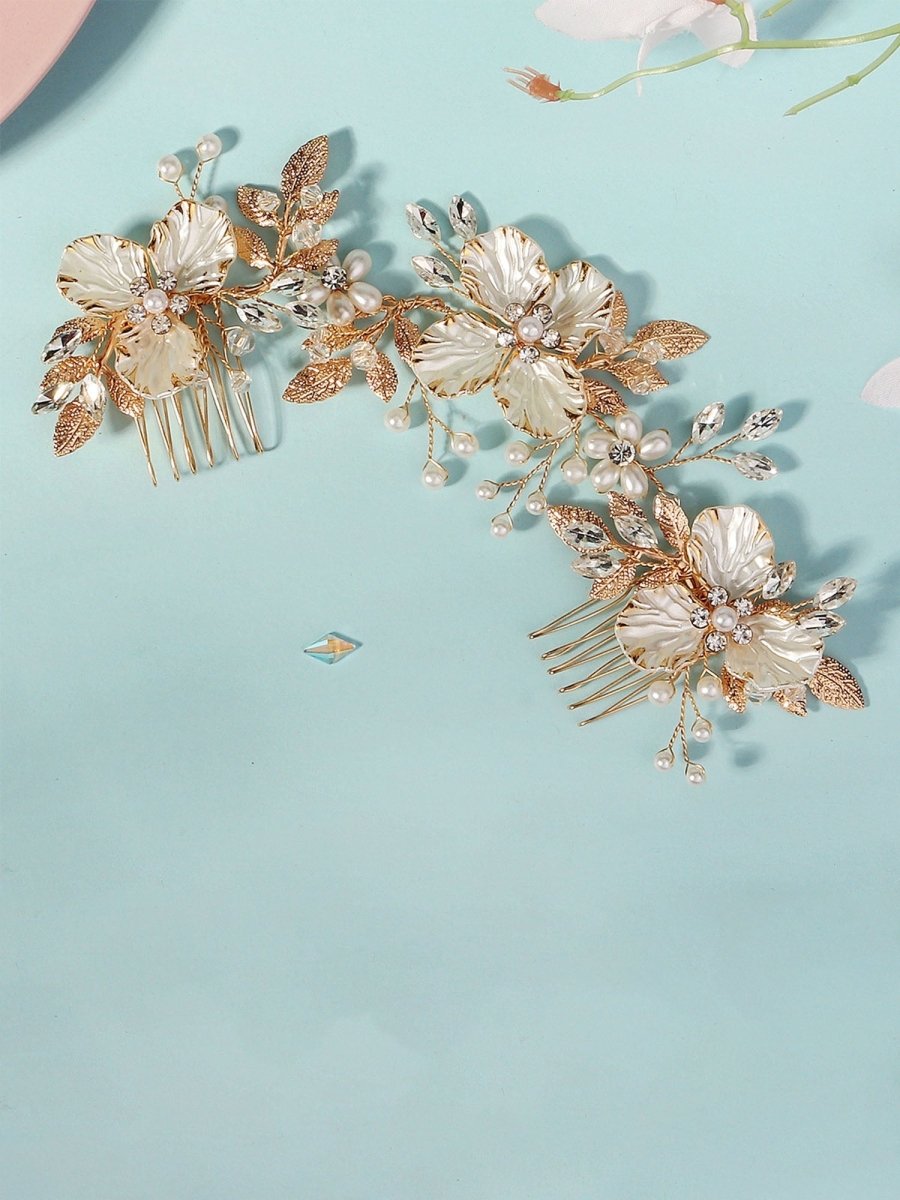 Vintage Alloy Flower Leaf Bridal Hair Comb - KissProm