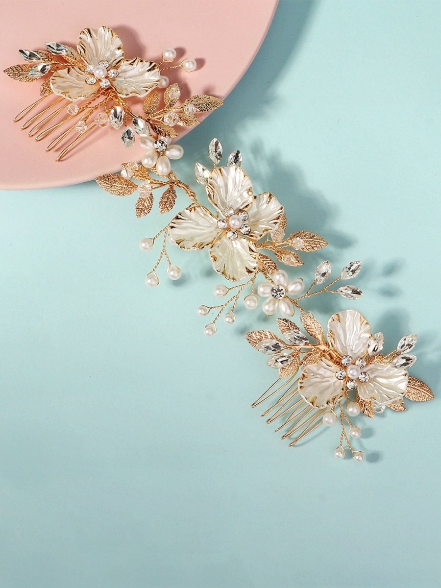 Vintage Alloy Flower Leaf Bridal Hair Comb - KissProm