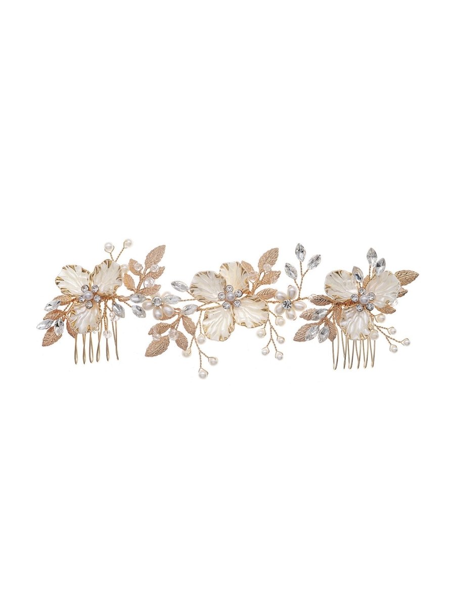 Vintage Alloy Flower Leaf Bridal Hair Comb - KissProm