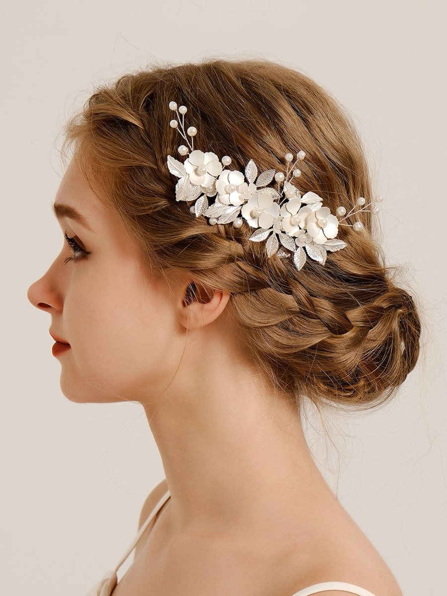 Silver Leaf Flower Bridal Hair Accessories Comb - KissProm