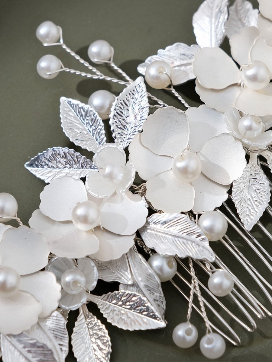 Silver Leaf Flower Bridal Hair Accessories Comb - KissProm