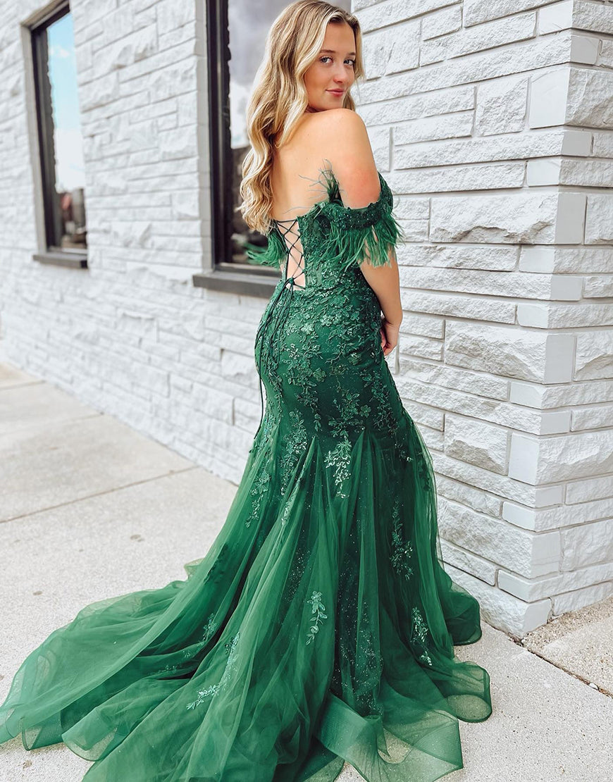 Pauline Dark Green Mermaid Long Corset Prom Dress With Appliques