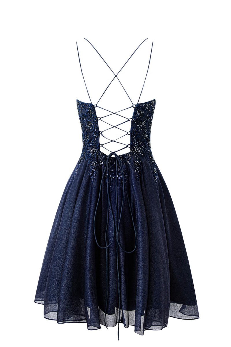 Evelyn Navy Blue | A - line Chiffon Short Homecoming Dress - KissProm