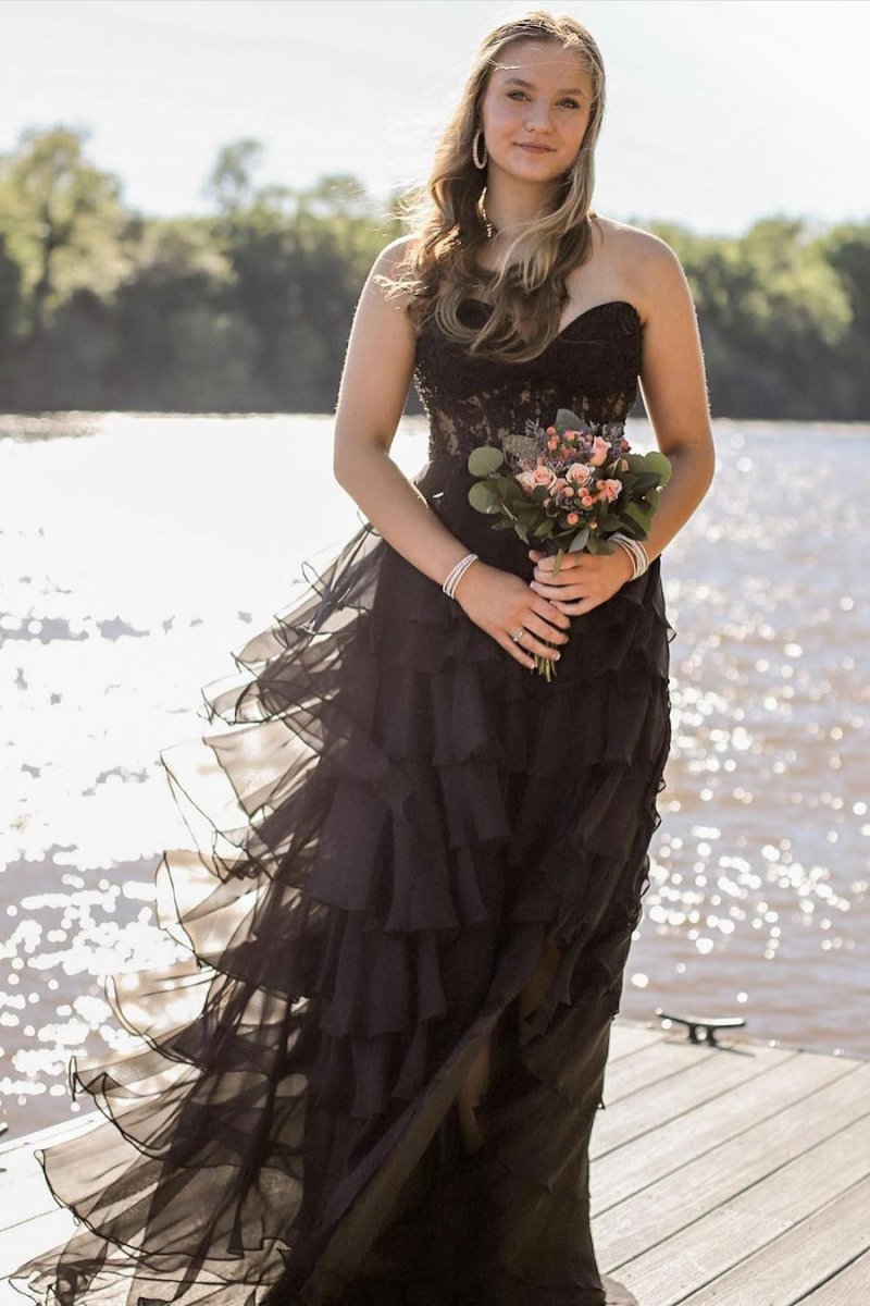 Alondra | Royal Blue Chiffon Sweetheart Ruffle Tiered Long Prom Dress - KissProm