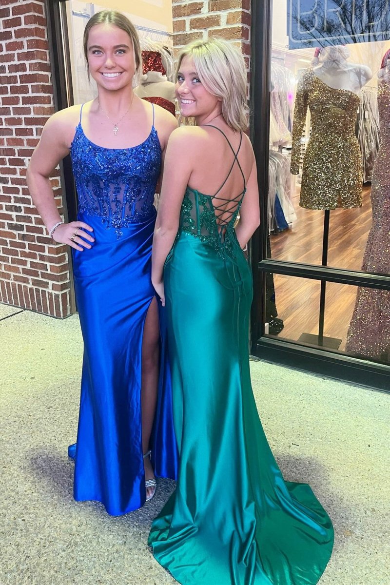 Royal Blue Appliques Scoop Neck Mermaid Long Formal Dress - KissProm