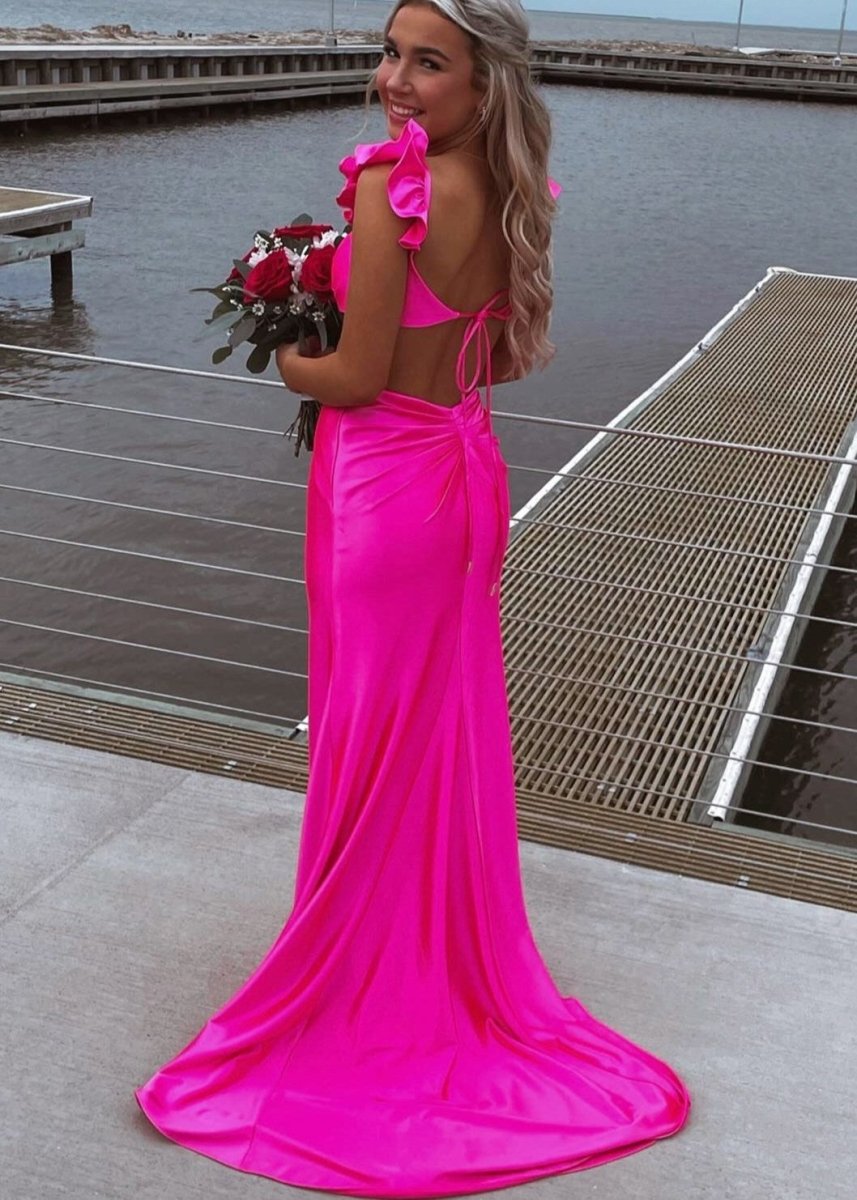 Violet Flutter Sleeve Cutout Mermaid Fitted Gown - KissProm