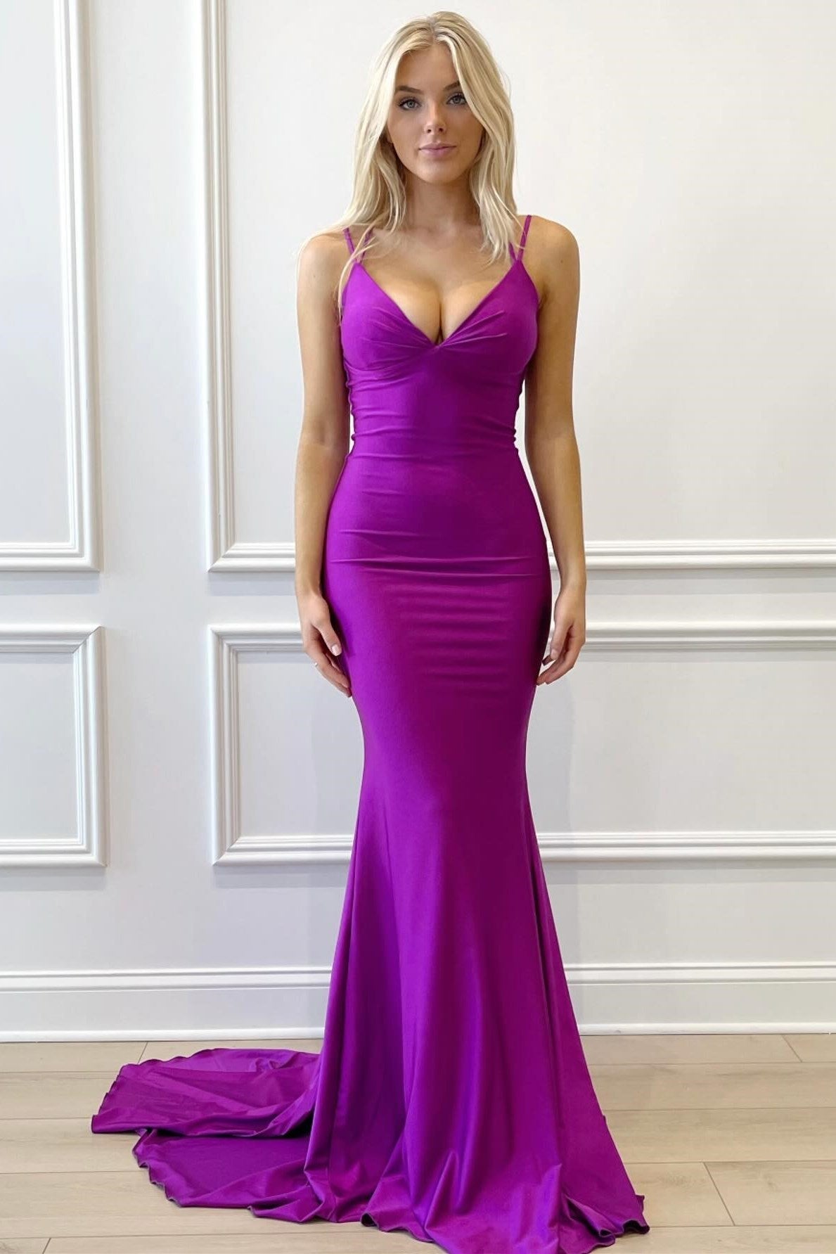 Purple V Neck Lace Up Mermaid Long Formal Dress Kissprom