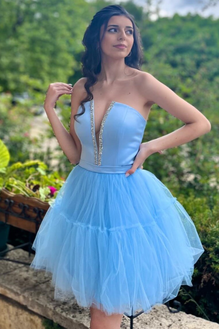 Vandalia | Sky Blue Strapless Lace-Up A-Line Homecoming Dress