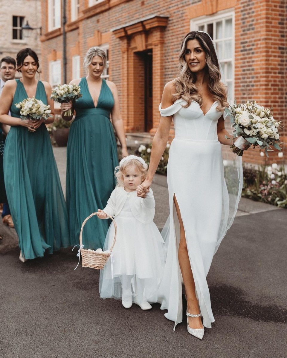 Mermaid Satin Wedding Dresses Off the Shoulder with Slit - KissProm