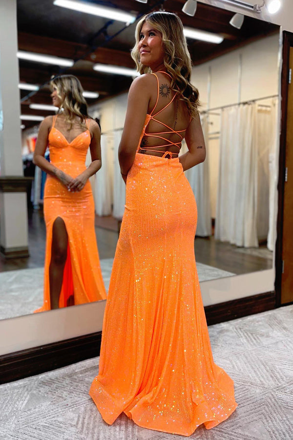 Orange Sparkly Prom Dress