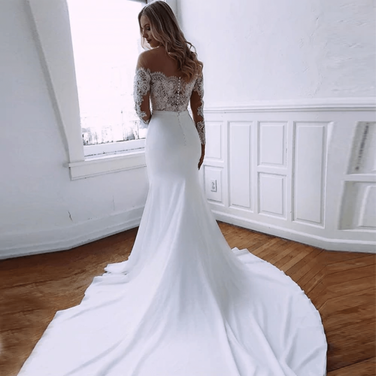 Mermaid Lace Long Sleeves Wedding Dresses With Appliques - KissProm