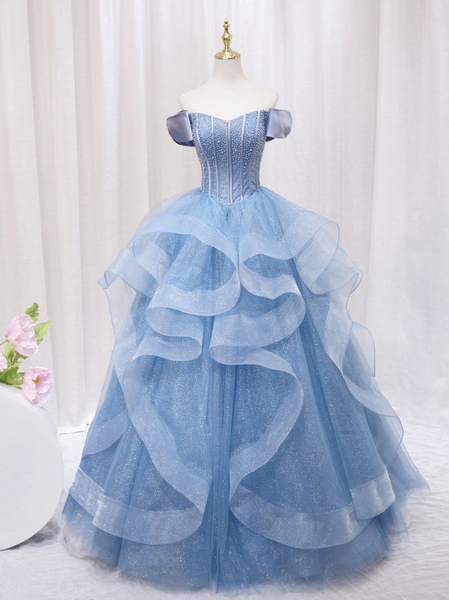 Ellyanna | A - Line Blue Tulle Long Sweet Quinceanera Dress - KissProm