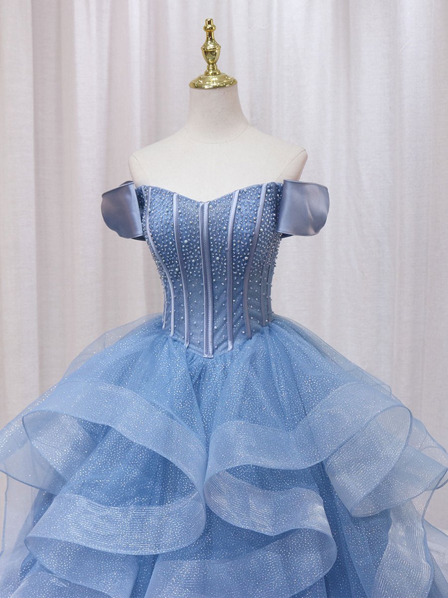 Ellyanna | A - Line Blue Tulle Long Sweet Quinceanera Dress - KissProm