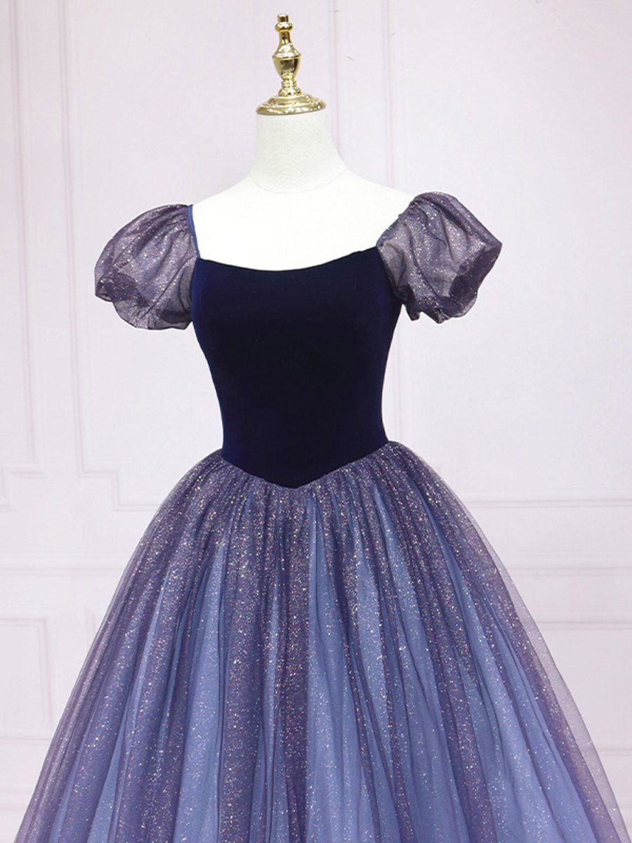 Quinceanera Dress Purple Tulle Long Prom Dresses Shiny Purple Tulle Formal Gown Sweet Dress - KissProm