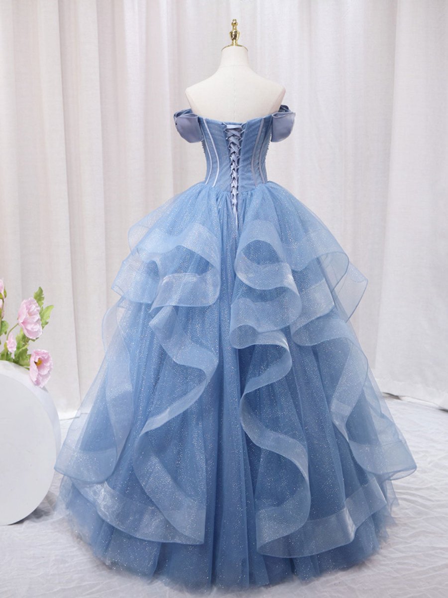 Ellyanna | A - Line Blue Tulle Long Sweet Quinceanera Dress - KissProm