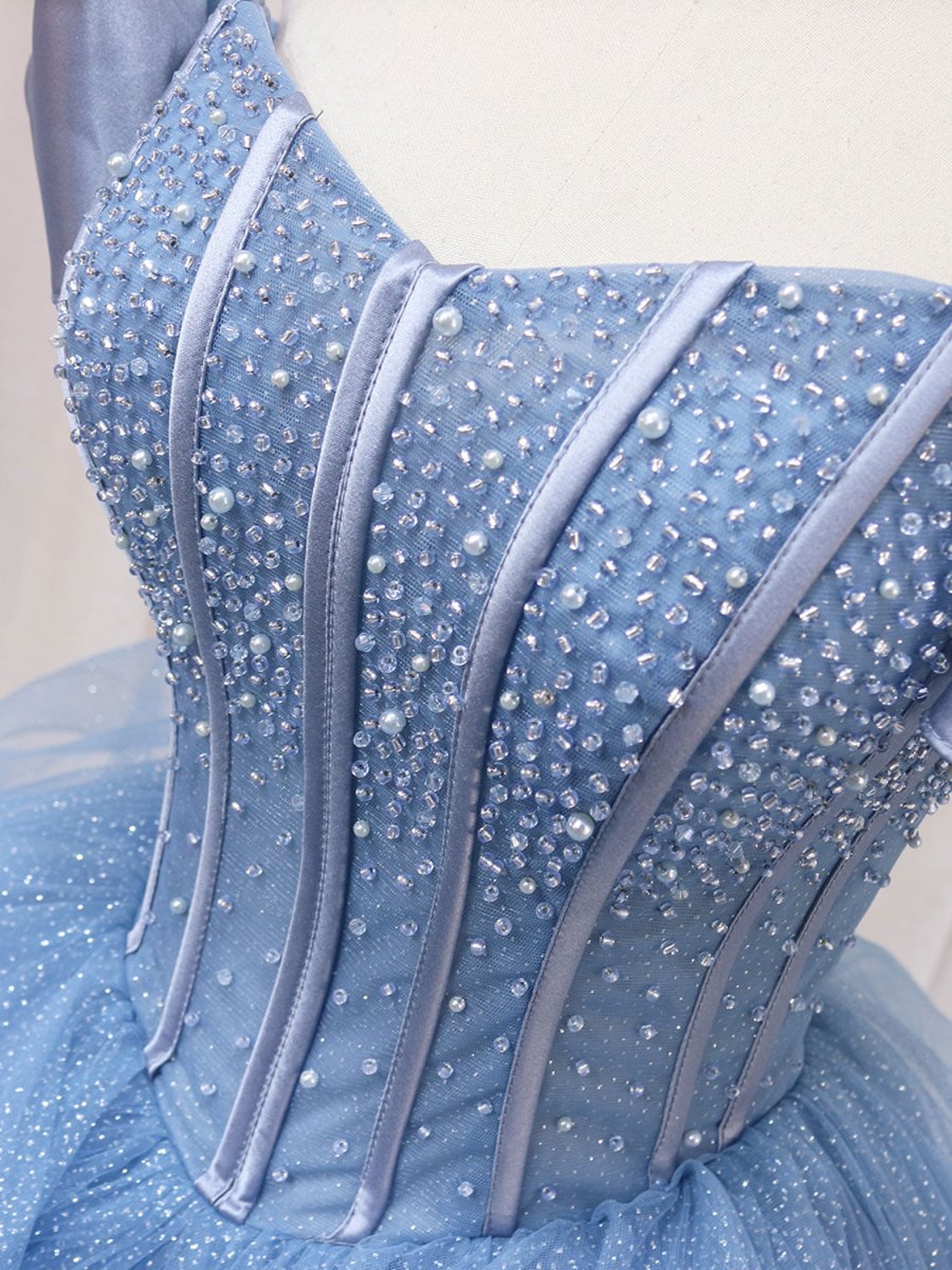 Ellyanna | A - Line Blue Tulle Long Sweet Quinceanera Dress - KissProm